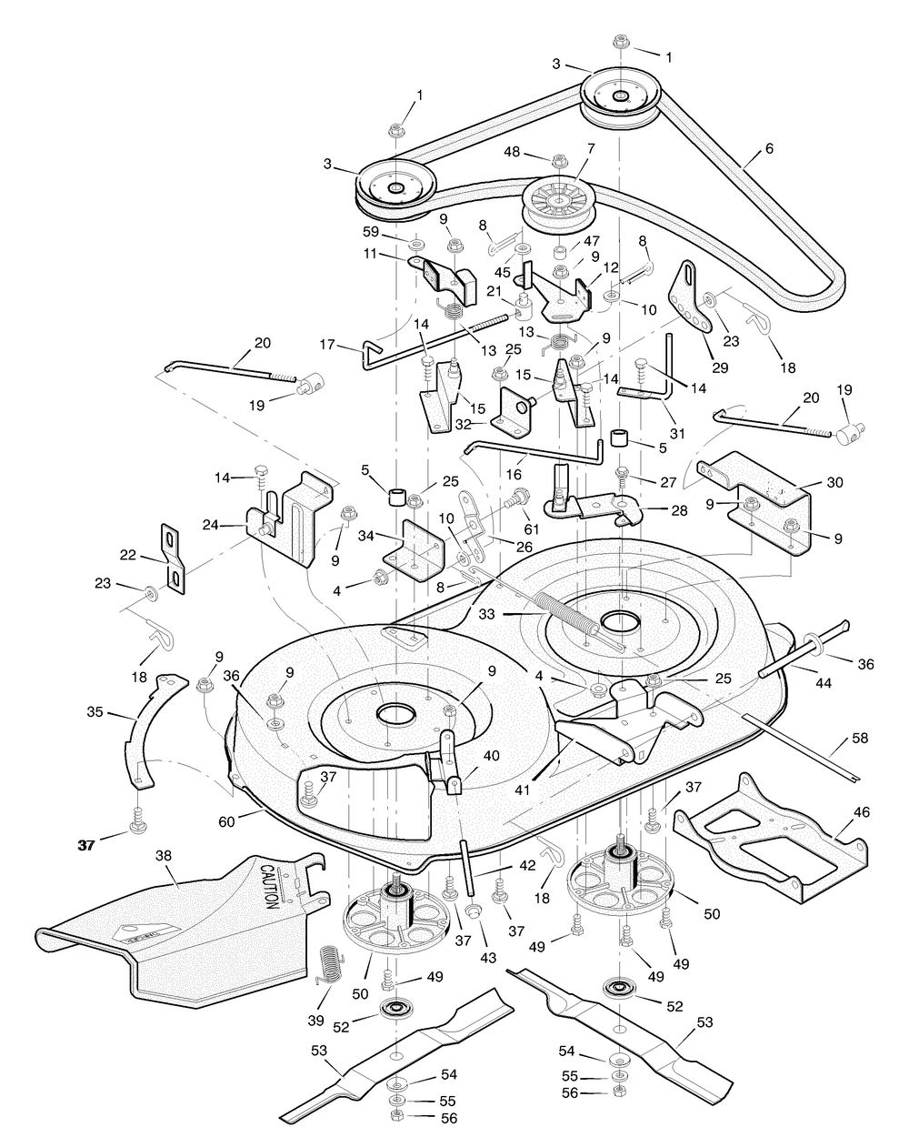 Mower Housing Diagram and Parts List for 387002X92NA 2004 Briggs and Stratton Lawn Tractor
